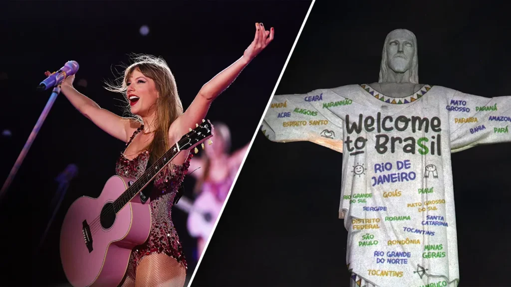 Taylor Swift's Iconic 'Junior Jewels' T-Shirt Projected Onto Christ The Redeemer Statue in Brazil