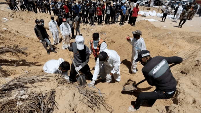 Nearly 300 bodies found in mass grave at Gaza hospital, says Gaza Civil Defense