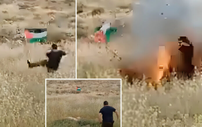 Shocking Video: Palestinian Flag Bomb Detonates, Injuring Israeli Man Who Tried to Remove It