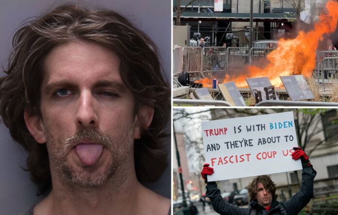Anti-Trump protester who set himself ablaze outside NYC trial stuck tongue out in bizarre mugshot
